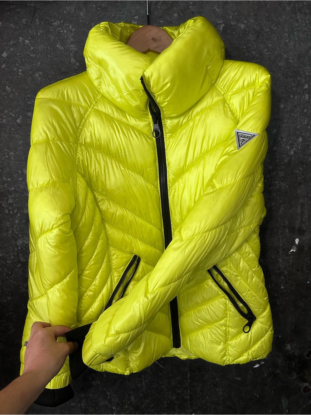 Guess Neon Chartreuse Quilted Jacket - Yellow